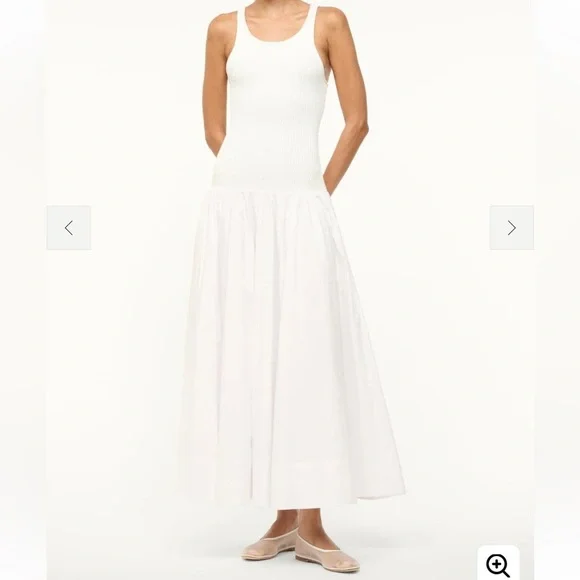 STAUD Wells Dress White Maxi Ribbed Tank Cotton Poplin Skirt XS NWOT - Picture 1 of 7
